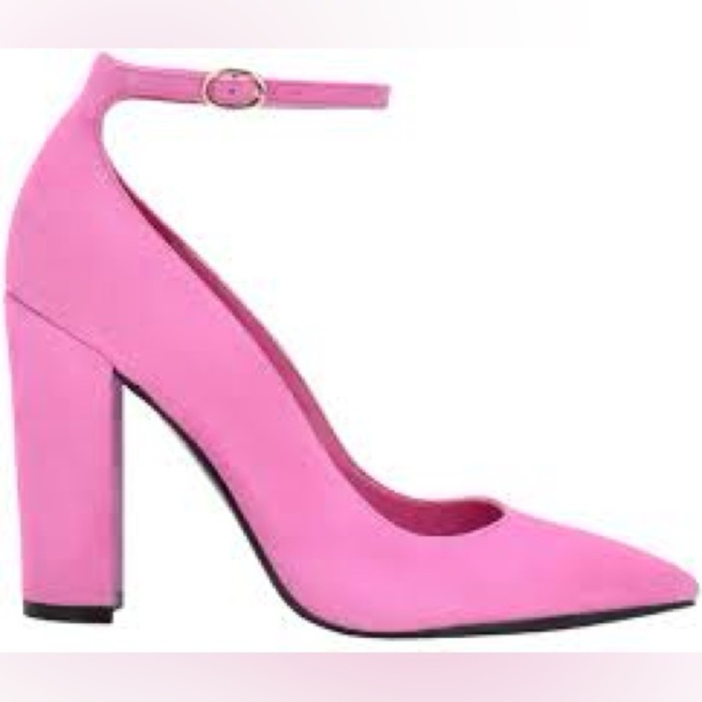 NWT Nine West Plana Suede Pink Pumps with ankle strap and block heel. - Picture 2 of 8